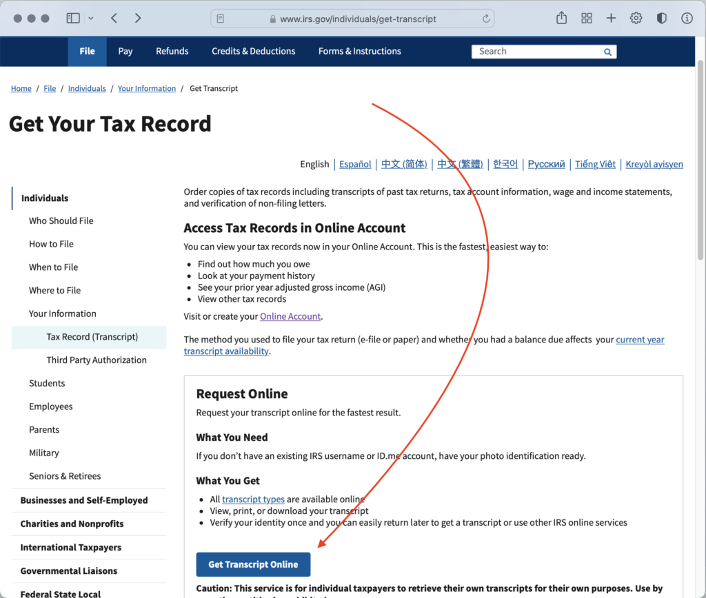 2022 irs tax transcript