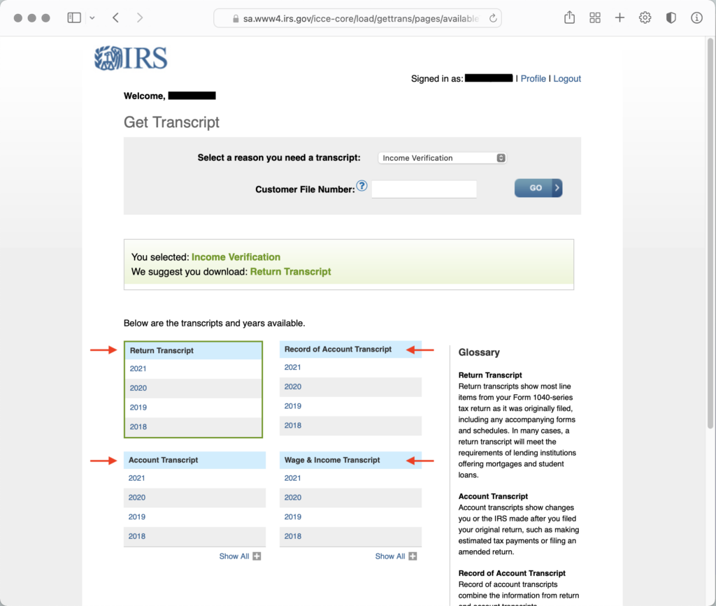 2022 irs tax transcript